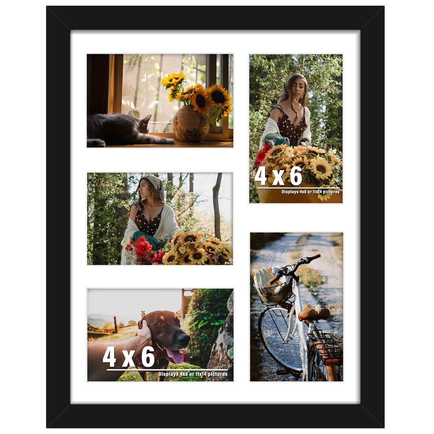 DUENPY 11x14 Collage Picture Frame, 4x6 Collage Picture Frame, Displays Five 4x6 inch Photos, or 11x14 (Without Mat) Wall Decor Wall Hanging or Tabletop, Black.