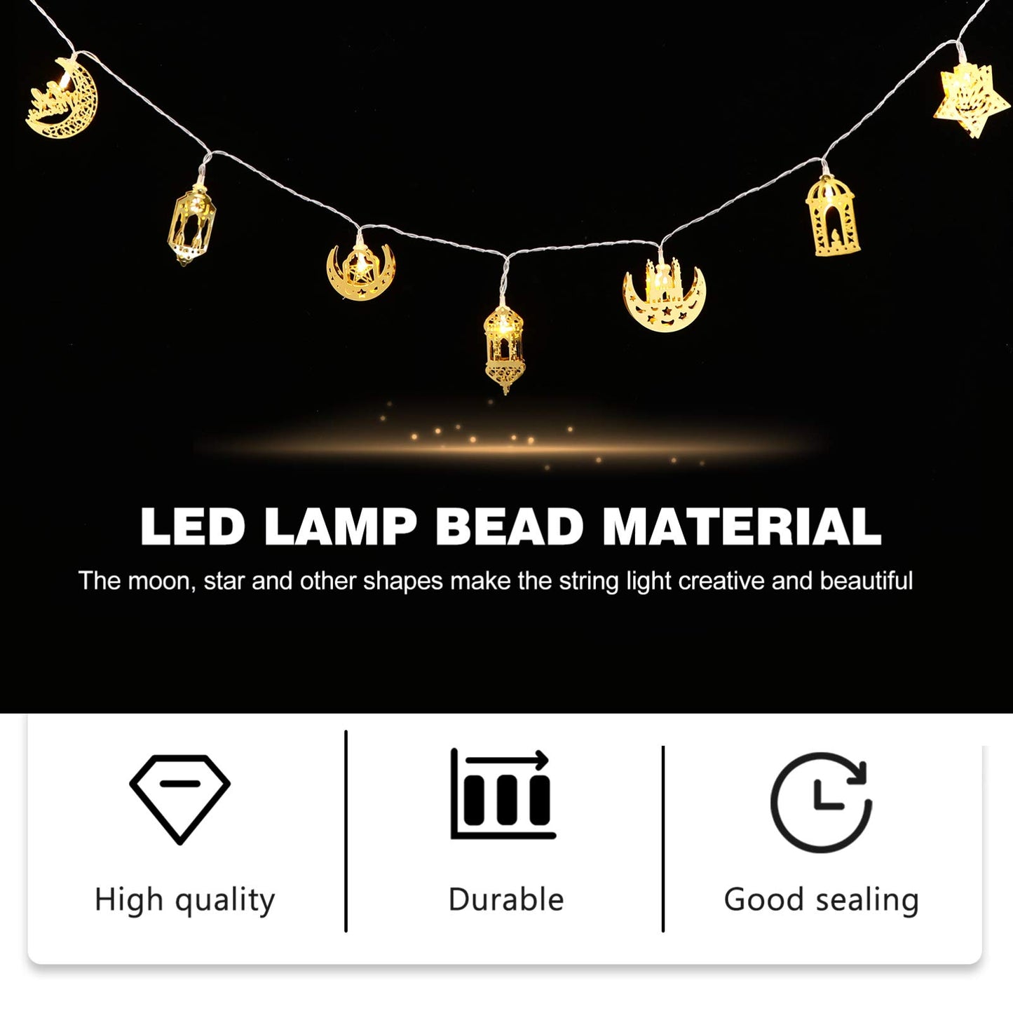 Uonlytech 1 Set Muslim Ramadan String Lights Muslim Eid Party Light Decors Eid Mubarak Decoration Fairy String Lights Battery Operated LED Ramadan Lamp for Festival Golden