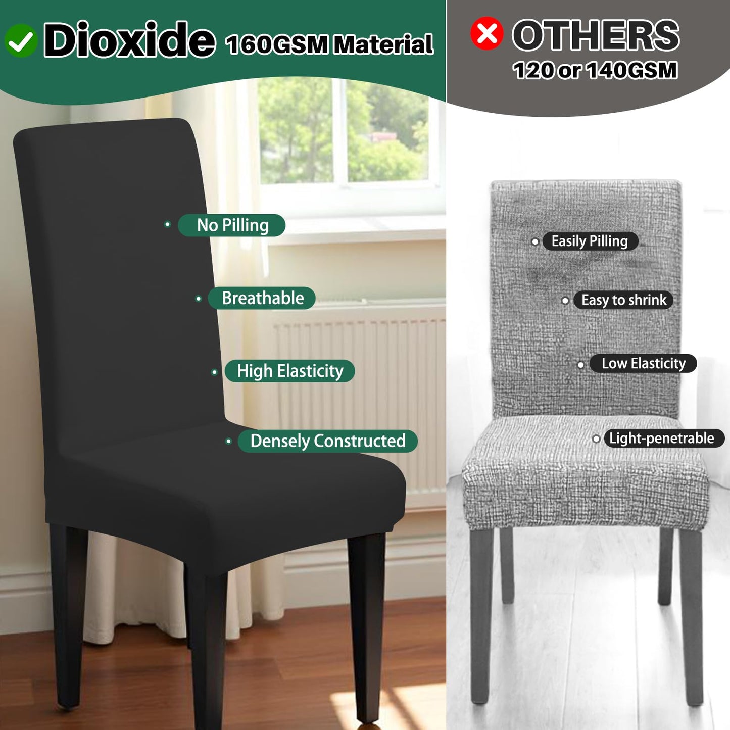 Dioxide High Stretch Chair Covers for Dining Chairs, Washable Dining Chair Covers Set of 6, Soft Dining Chairs Seat Covers, Parsons Chair Slipcover Protectors for Home Hotel Restaurant Banquet