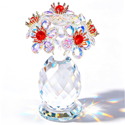 Anxingo AB Color Crystal Flower Figurine, 6 * 6 * 10cm Christmas Glass Collectible in Vase, Festive Home Decor for Your Holiday Display
