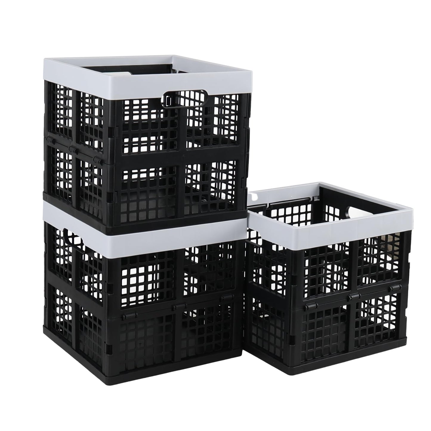 Oymlclivisa 18 L Collapsible Plastic Storage Crates, Square Foldable Crates for Storage, 3 Pack, Black