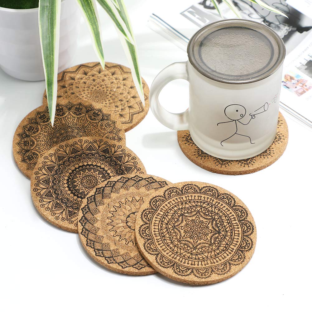 Soleebee Cork Coasters for Drinks, Reusable Cup Mat Round Cork Coasters Set for Home, Office, Bar, Restaurant - 4 Inches (Pack of 9)