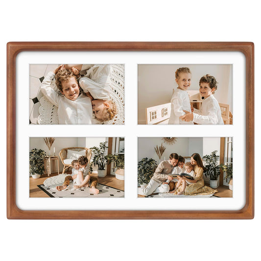 Golden State Art, 4x6 Collage Picture Frame - Solid Wood with Real Glass - Multi Picture Frame for (4) 4x6 Photos or One 9.5x13.5 Print - Rounded Corner Design - Collage Wall Decor - Brown