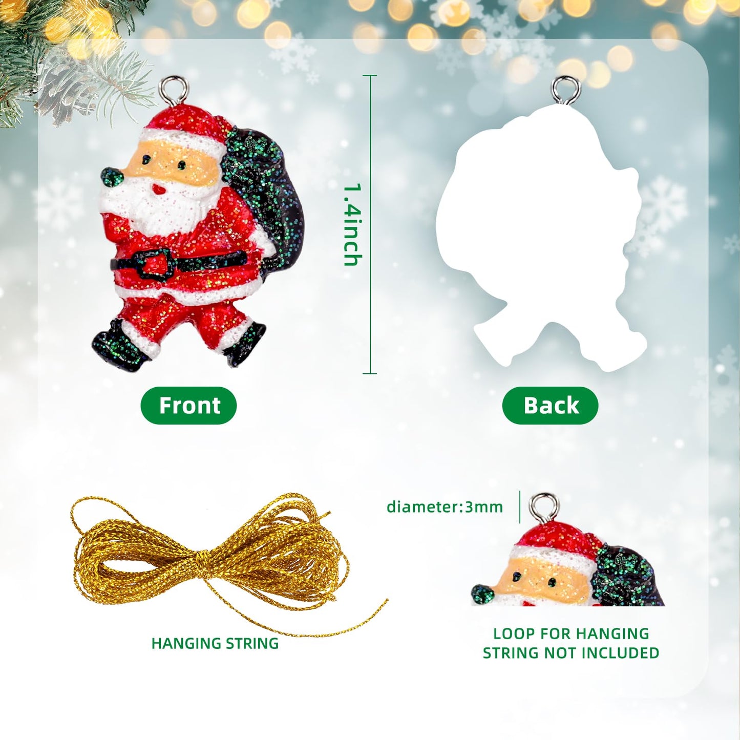 Thuodo 48PCS Mini Resin Christmas Ornaments Set, Tiny Hanging Decorations with String for Christmas Tree Decor
