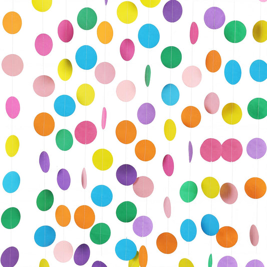 RUBFAC 5pcs Colorful Paper Garland Party Decorations Circle Dots Hanging Rainbow Decorations for Birthday Wedding Baby Shower Classroom Candyland Streamers Party Supplies (66ft)
