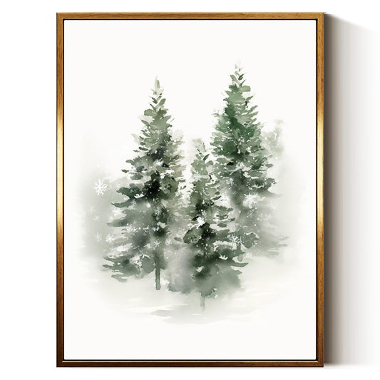 InSimSea Golden Framed Vintage Canvas Wall Art Neutral Print, Winter Forest 12x16inch Pine Tree in Snow Nature Wall Decor for Kitchen, Bathroom, Room Decor Perfect for Winter, Christmas