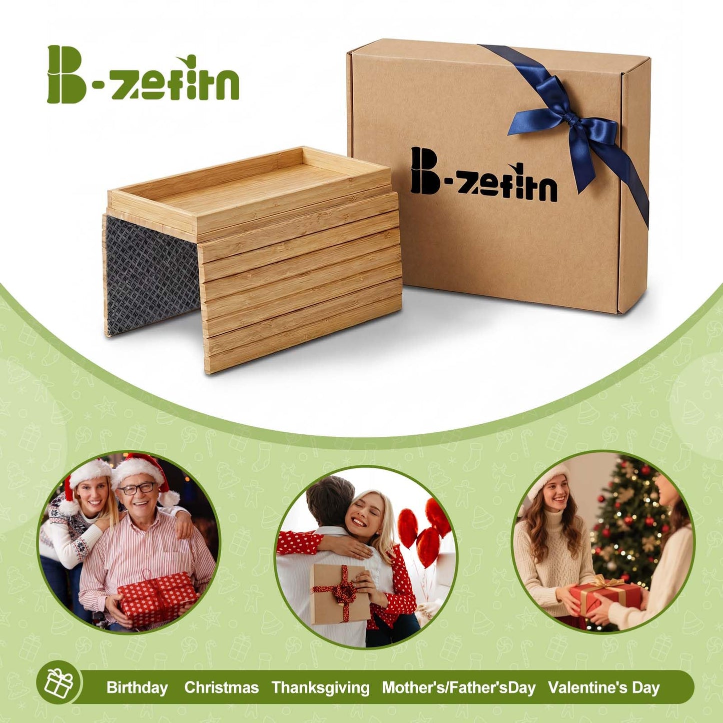 B-Zefyrn Sofa Arm Tray, Foldable Bamboo Couch Armrest Table with Large 12.5" x 5.8" Storage Compartment, Portable Chair Couch Caddy Arm Tray for Cup TV Snacks Phone Remote Anti-Slip Bottom