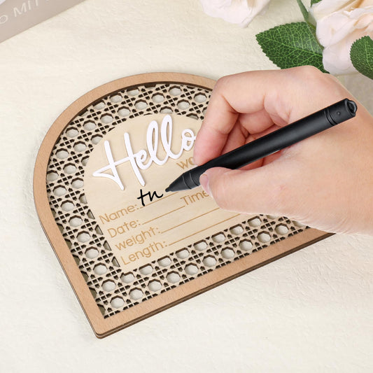 Josojoou Baby Announcement Sign, 5.5in Wooden Arched Baby Shower Welcome Sign, Hello World Newborn Welcome Signs Birth Name Tag, Can be Used for Photo Props, Nursery, Newborn Gift