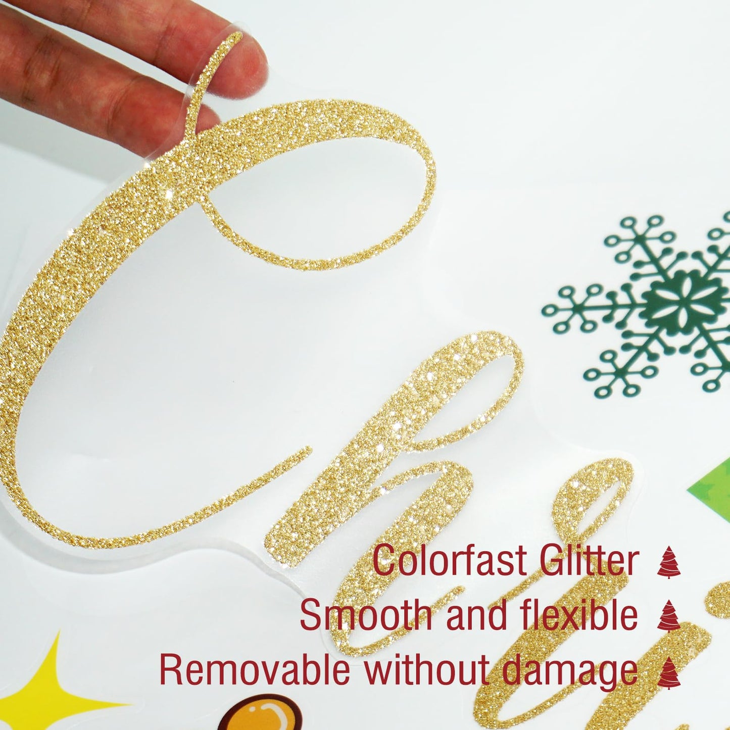 Rotumaty Christmas Wall Decals Stickers Decor Glitter Merry Christmas Tree Happy New Year Quote Decorations Holiday Seasonal Wall Art Decor for Home Office Classroom Party Ornaments