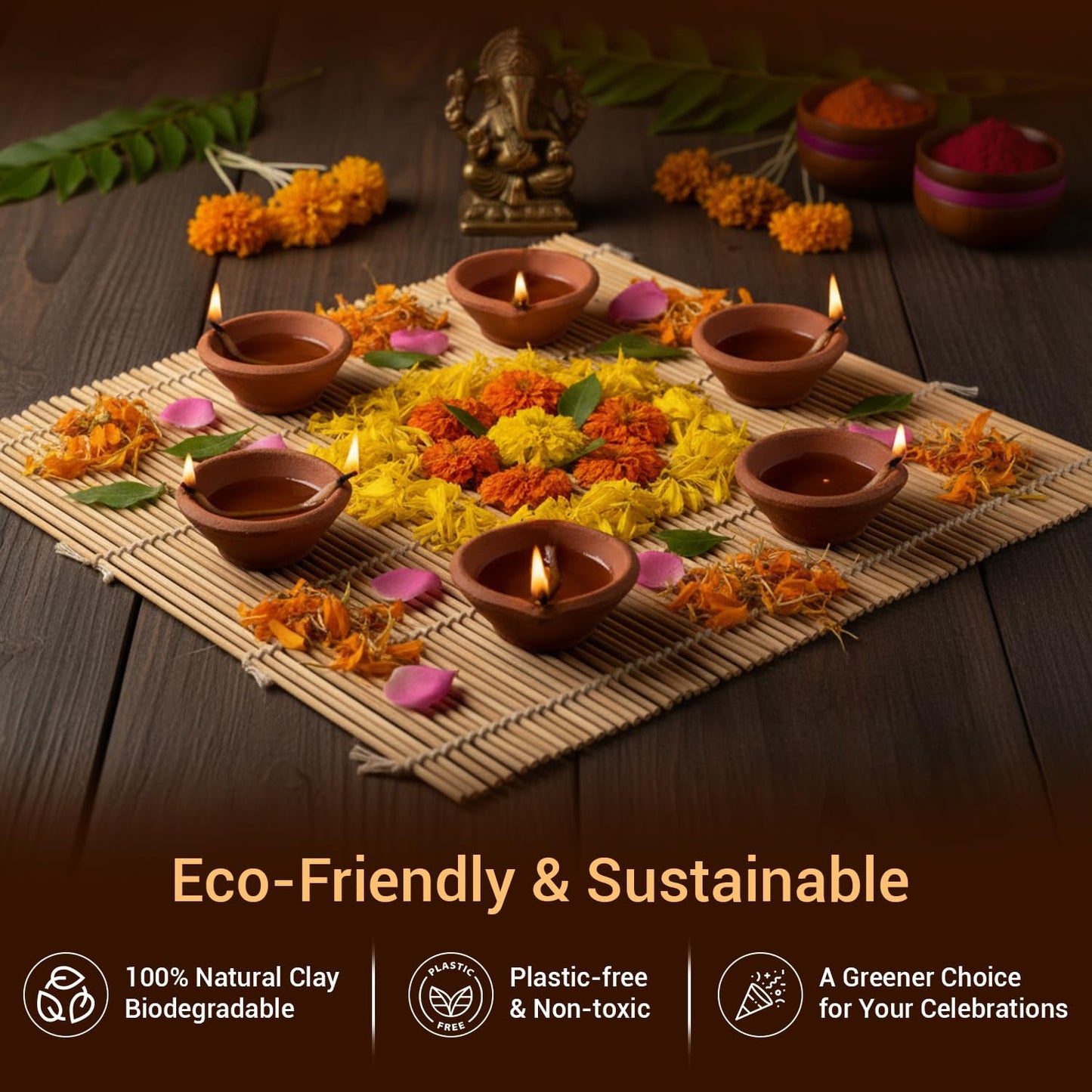 SATVIK Set of 24 Terracotta Clay Diyas – Traditional Handmade Earthen Oil Lamps for Home Decor – Eco-Friendly Festival Lighting