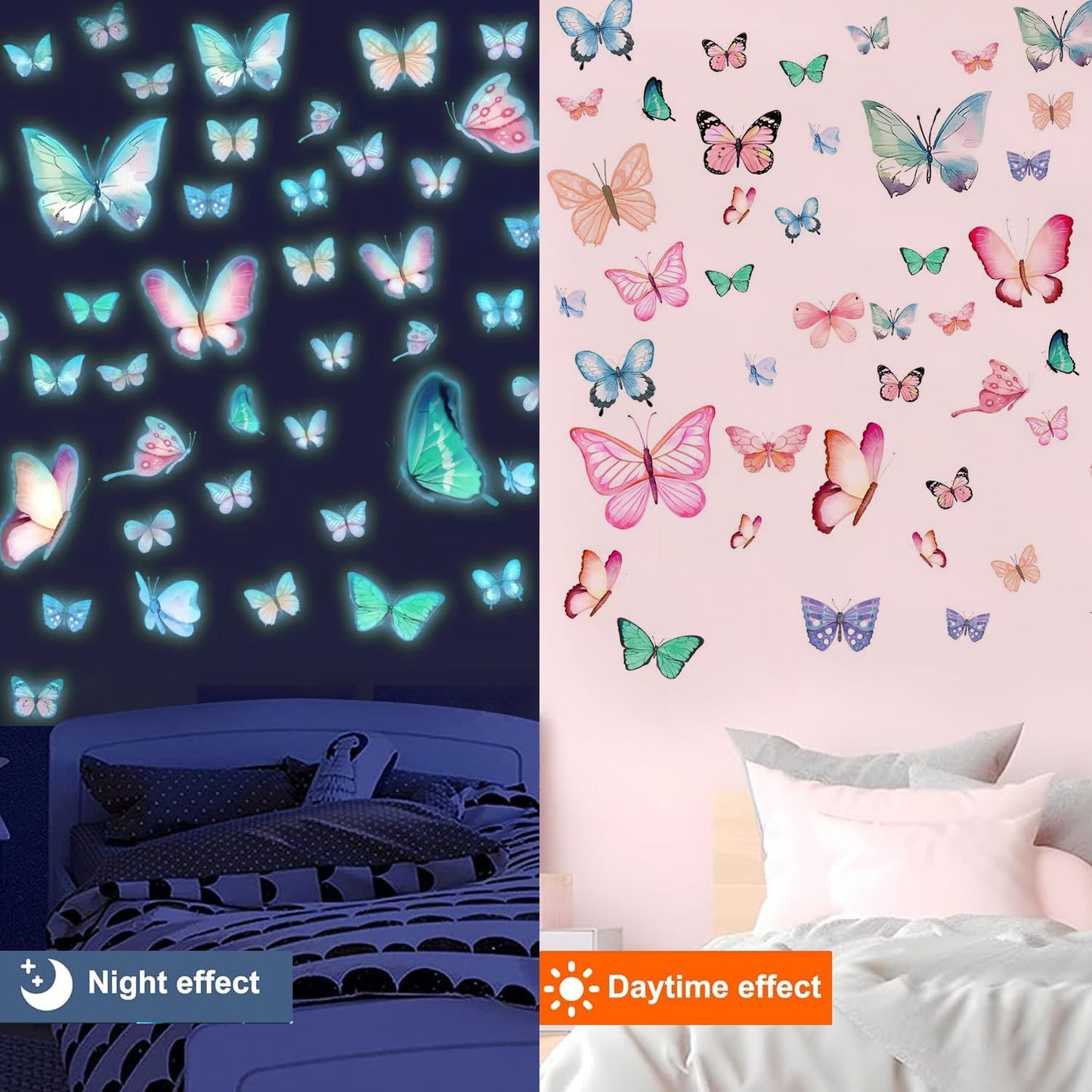 Lotusamber Glow in The Dark Butterfly Wall Decals, Luminous DIY Wall Stickers for Home Bedroom Living Room Ceiling Decor, Removable Self-Adhesive Art Murals for Indoor Home Decoration