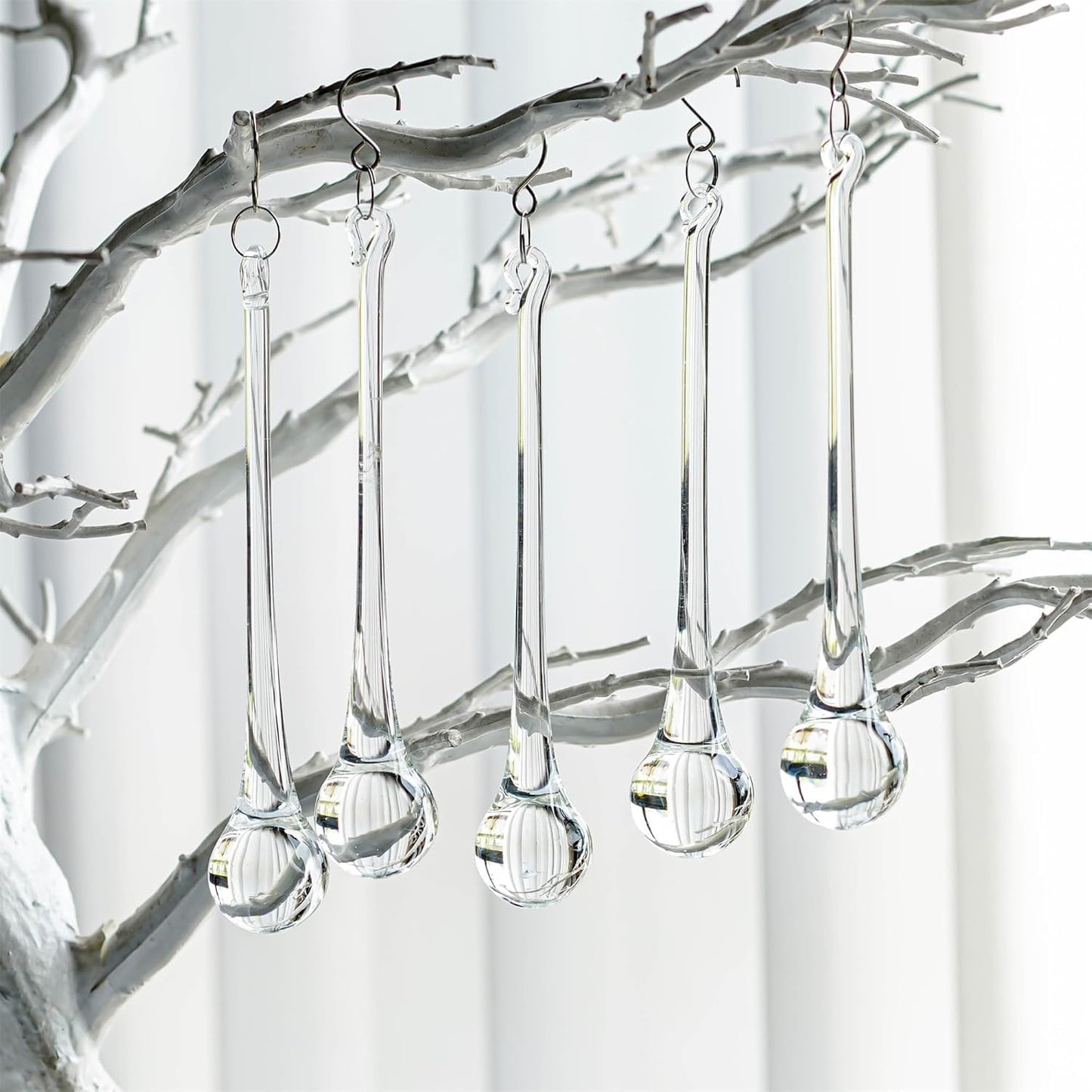 kanpura 6 Inch Teardrop Ornaments Glass Drop Ornaments Clear Crystal Chandelier Pendant Hanging for Centerpieces Christmas Tree Winter Party Decor(10 Pcs)