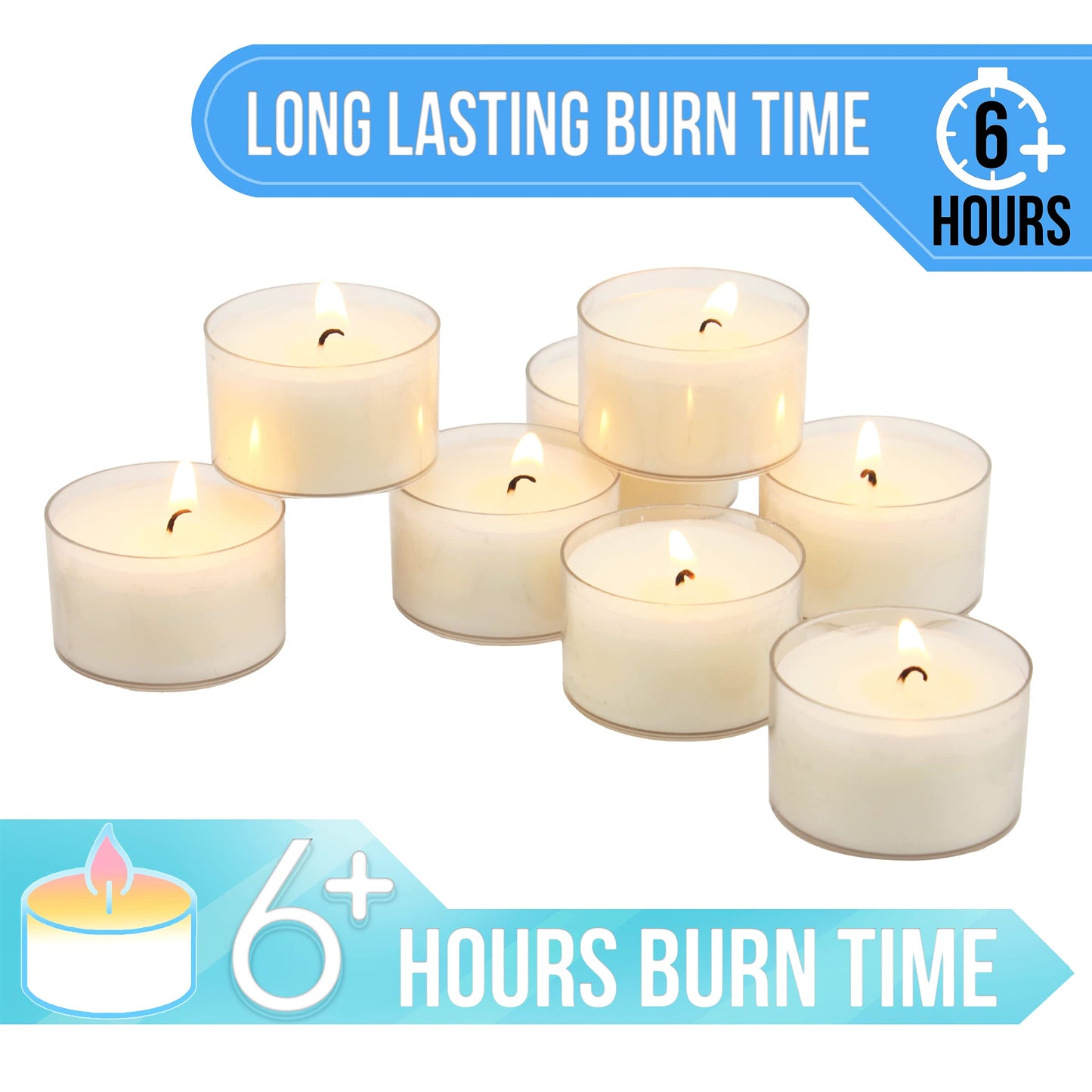 Stonebriar 96 Count White Unscented Smokeless Long Burning Clear Cup Tea Light Candles with 6 to 7 Hour Burn Time
