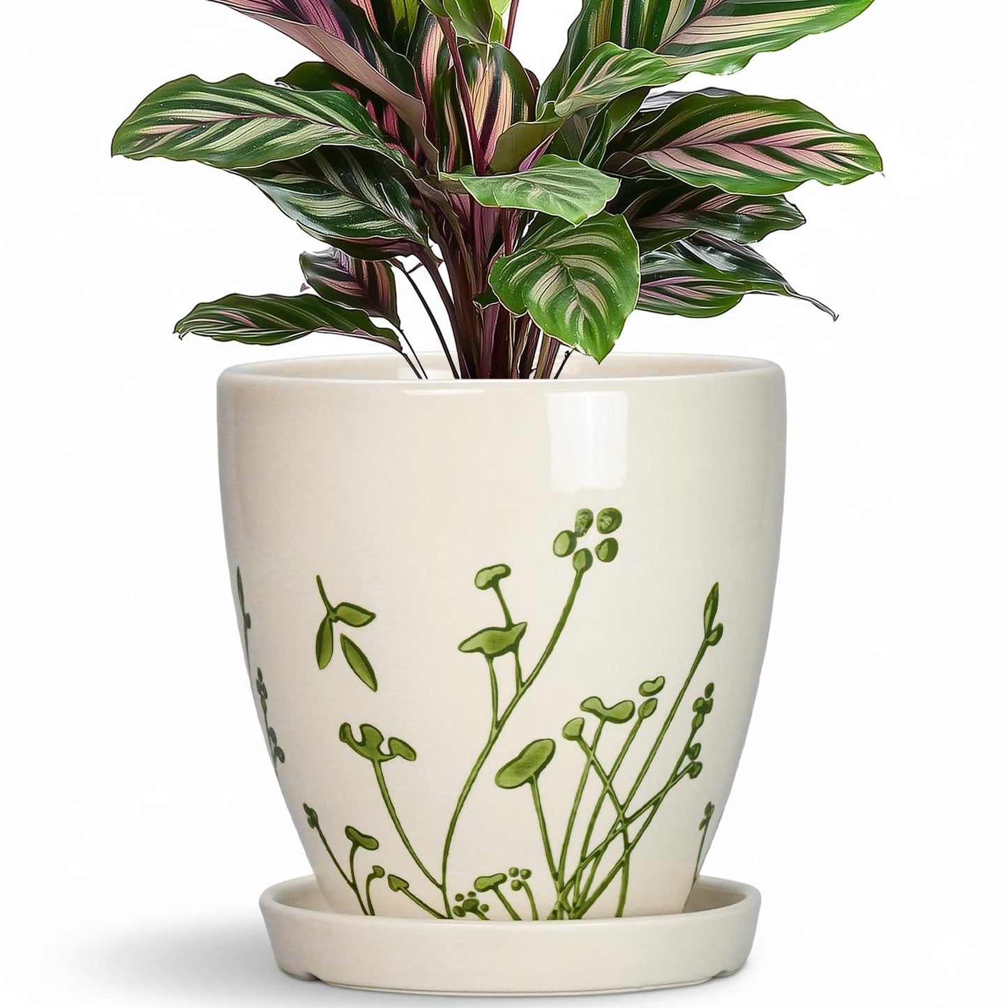MPotTo 6 Inch Plant Pot - Ceramic Pots for Plants with Drainage Hole and Saucer, Ceramic Succulent Pots for Indoor Outdoor, Decorative Boho Planter, Housewarming Gifts, Garden Room Home Decor, White