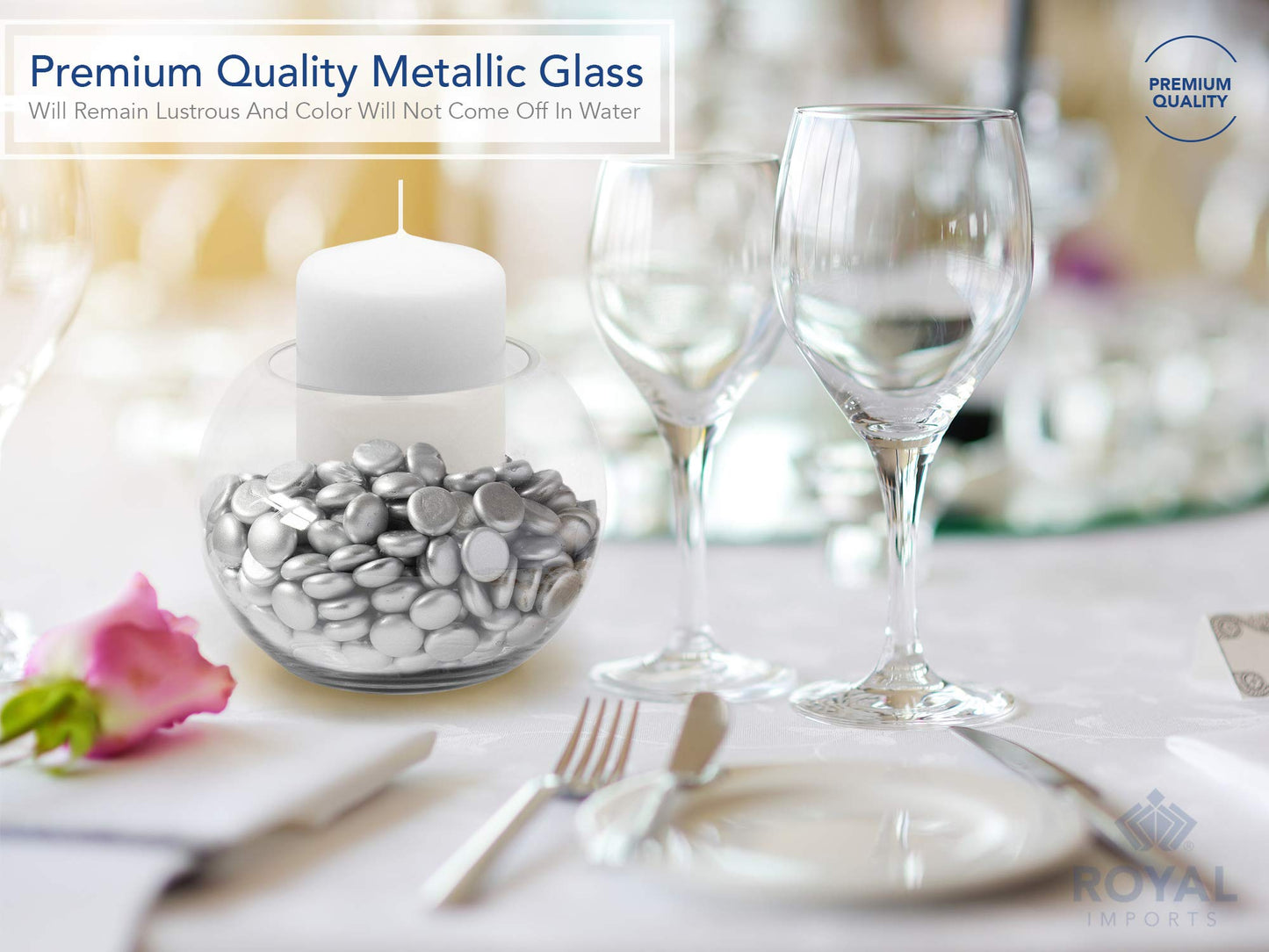 Royal Imports Glass Flat Marbles Stones Rocks, Party Table Scatter, Wedding Centerpieces Decor, Aquarium Pebbles, Vase Filler Gems, 5 LBS (Approx 500 pcs), Silver