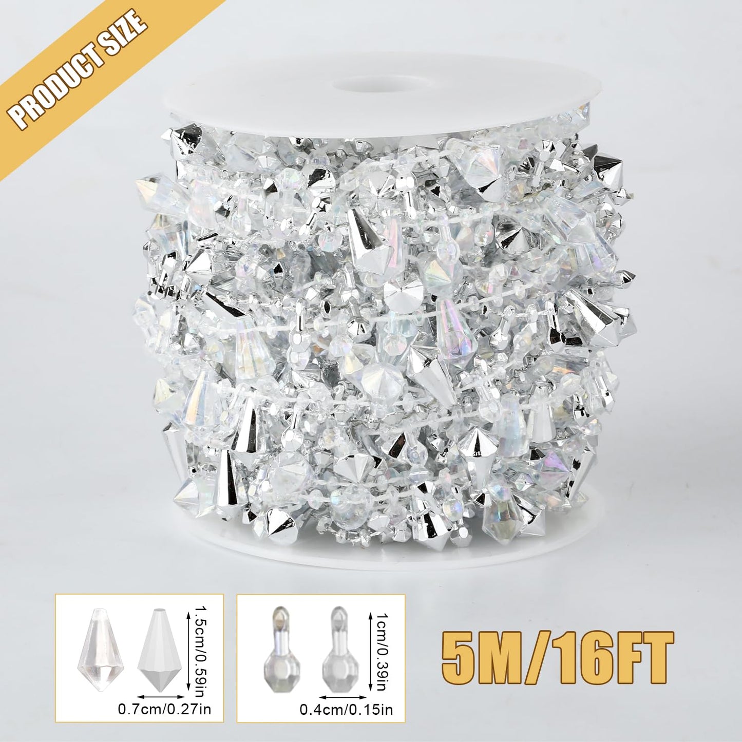 Christmas Tree Bead Decor, 16ft Clear Iridescent Bead Strands Garland Twist Beaded String for Christmas Tree Crystal Xmax Garland Decorations for Home Table Party Wedding Window Door(Silver)