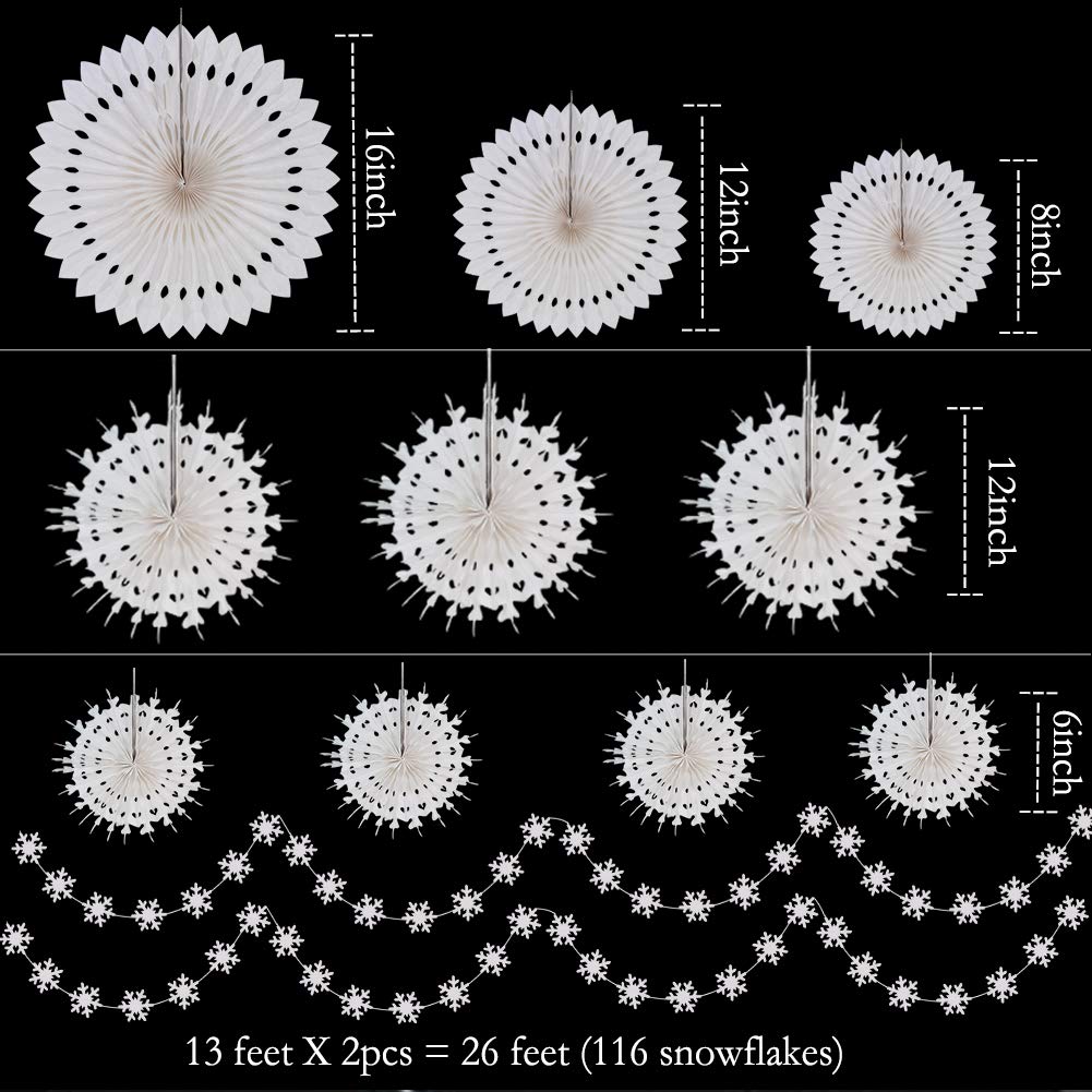 Decor365 Winter Wonderland Snowflake Party Decorations Hanging Paper Paper Fan Snowflakes Guirnaldas Decoración para/Frozen Birthday/Baby Shower/Wedding Party Supplies