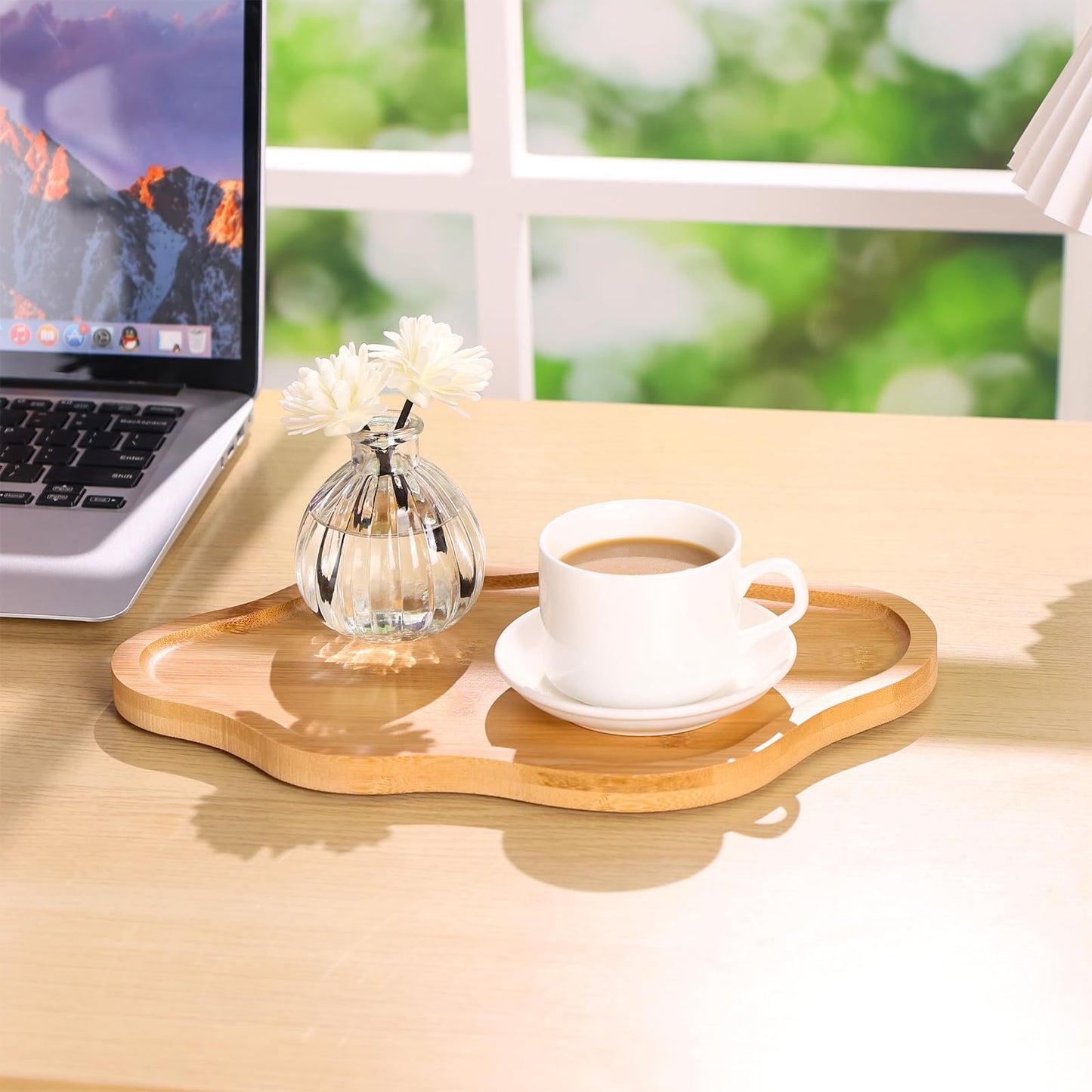 BIEOFFEI Wood Decorative Serving Tray for Candles Perfume, Cloud Jewelry Tray Trinket Dish, Wooden Trays for Coffee Table Home Decor