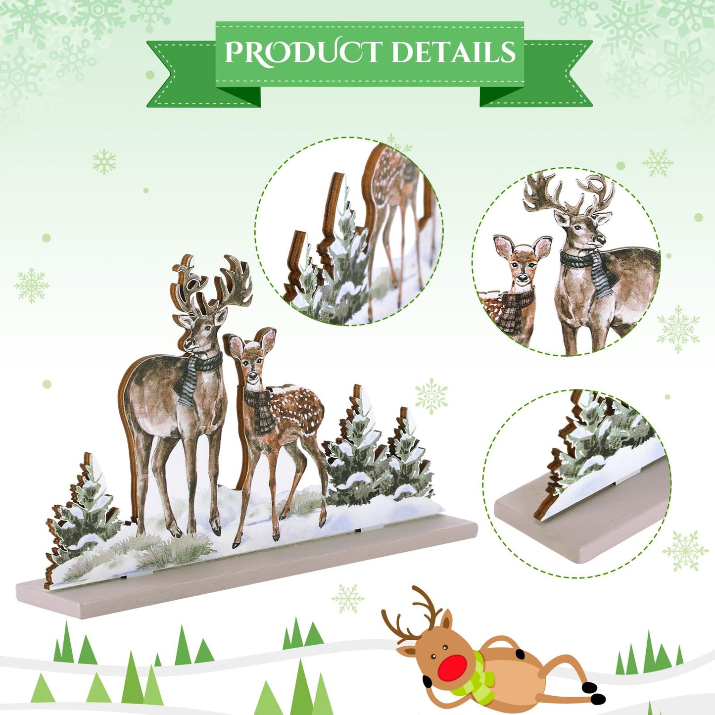 Huwena 5 Pcs Christmas Table Decorations Wooden Christmas Table Centerpieces Joy Sign Snowman Reindeer Gloves Signs for Winter Holiday Snow Xmas Dinner Coffee Tier Tray Decor(Reindeer,White)