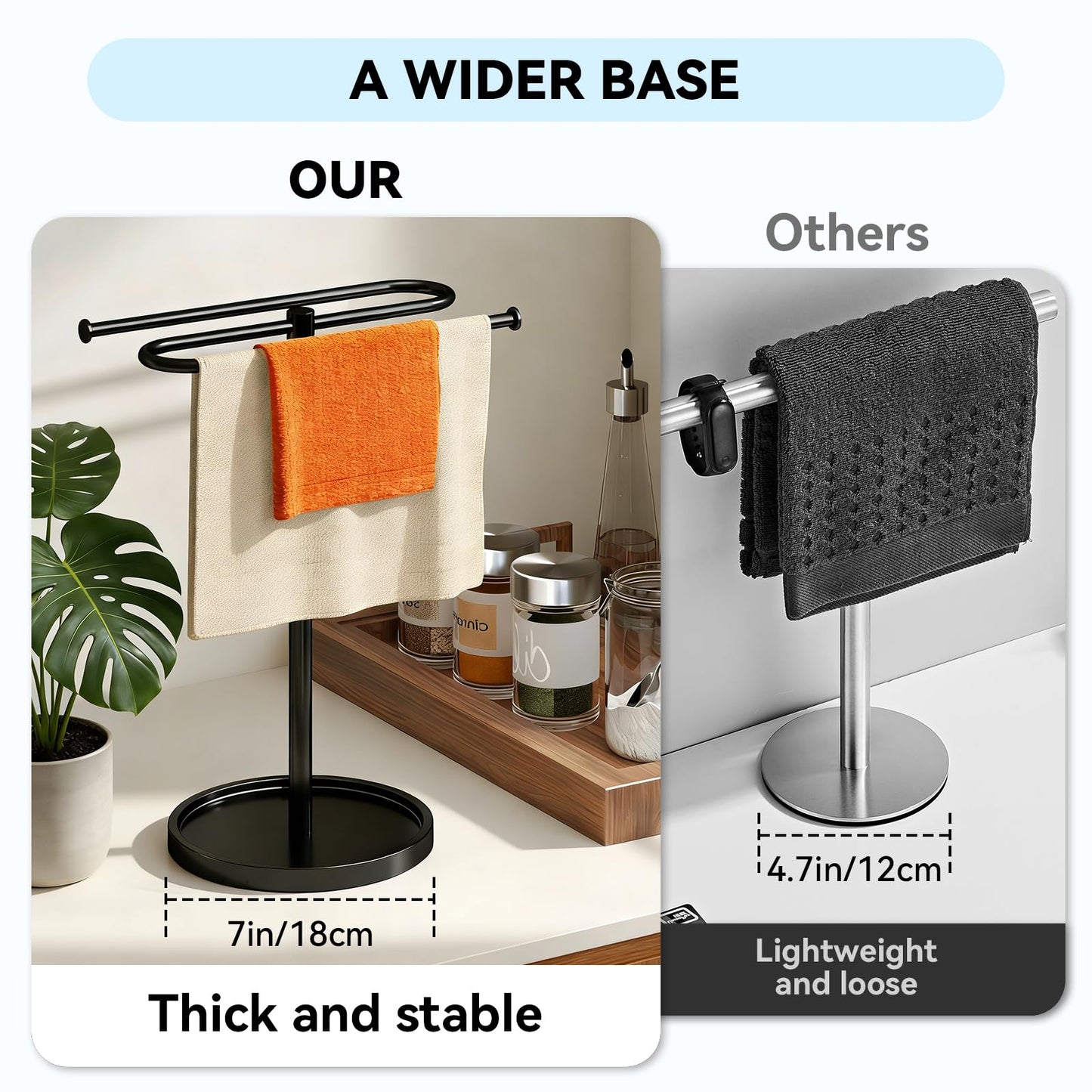 Upgraded S-Shape Hand Towel Stand for Bathroom - 14" Countertop Towel Holder Stand with Non-Slip Base, Free Standing Towel Racks for Kitchen/RV, Holds 2 Towels