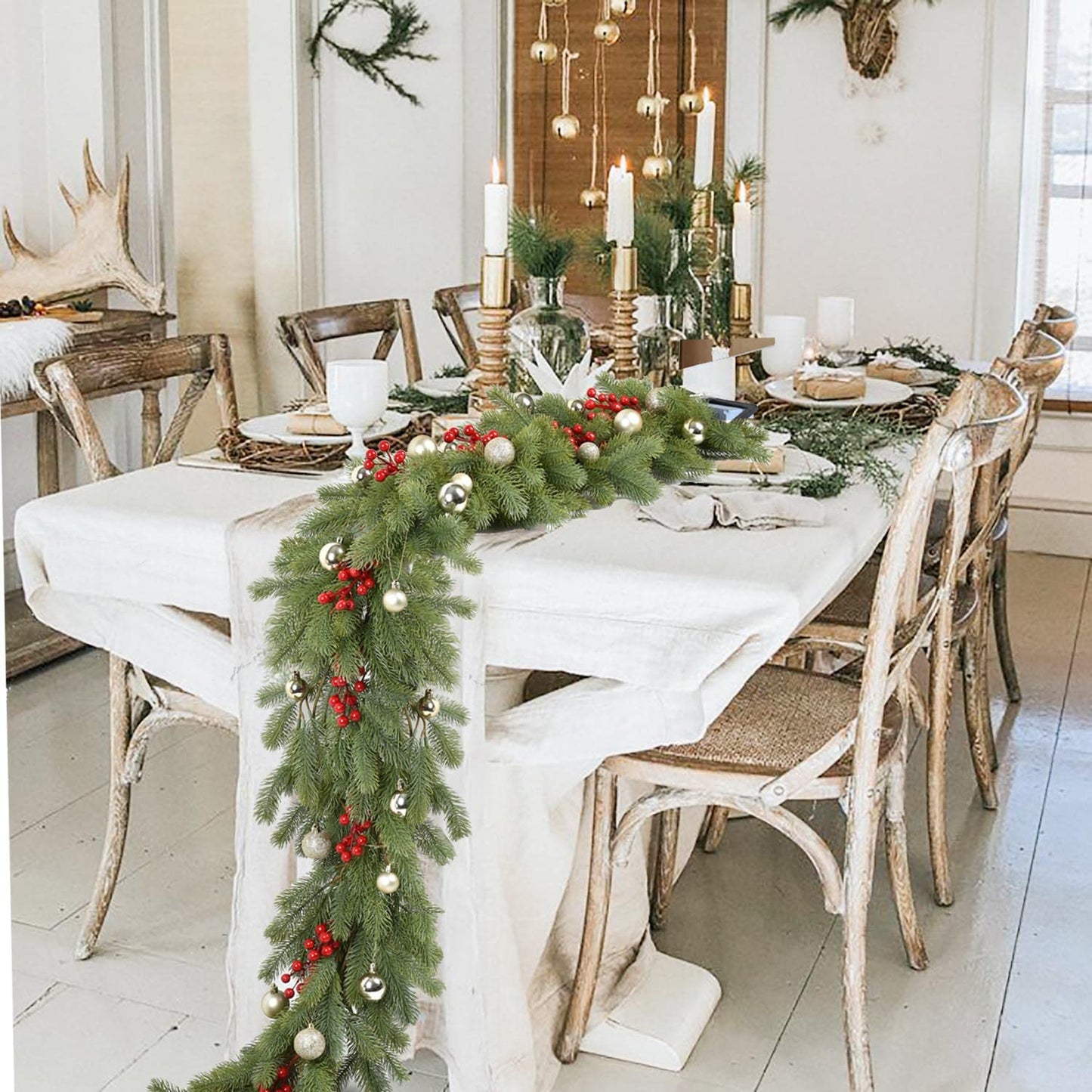 Fomlily Pine Garland Christmas Decoration, 6ft Christmas Greenery Garland Artificial Spruce Pine Needles for Holiday Mantel Fireplace Table Centerpiece Decor