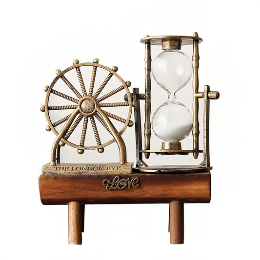 Vintage Steampunk Ferris Wheel Sand Timer - Handcrafted Wooden Desk Decor, ASMR Sensory Toy, Eco-Friendly Gift with Premium Packaging (7.8x5.7x2.5in)