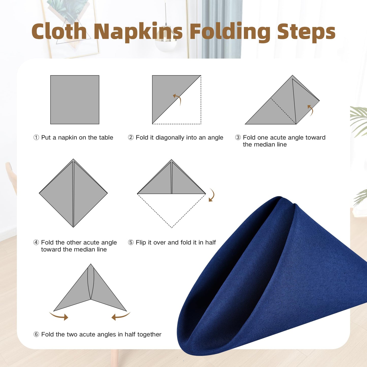 Cloth Napkins Set of 6 Washable Dinner Napkins Square 18X18 Inch Navy Blue Reusable Table Napkin with Hemmed Edges for Hotel Restaurant Wedding Party Banquet Event
