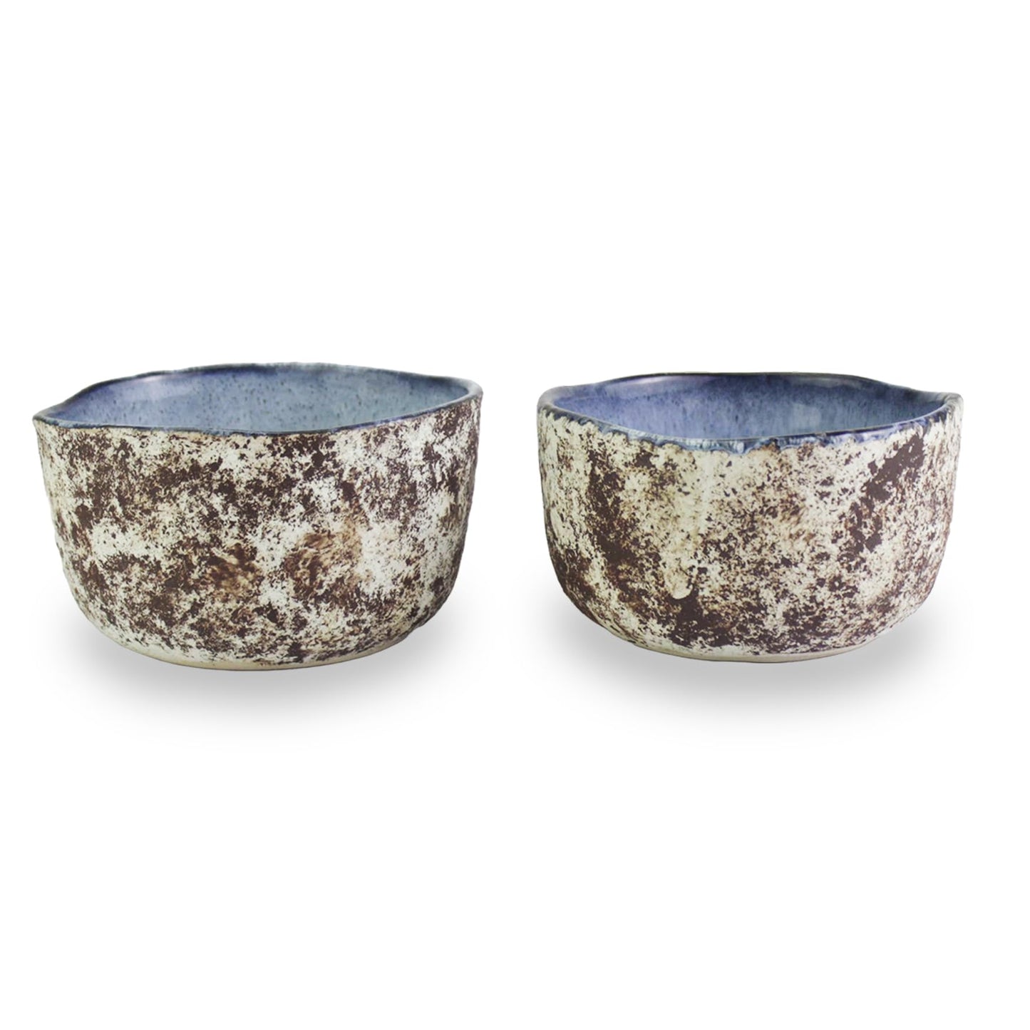 RoRo Handmade 4.5-Inch Rustic Coral Ceramic Miso Bowls – Set of 2, Hand-Glazed Blue Interior with Textured Finished, Microwave & Dishwasher Safe