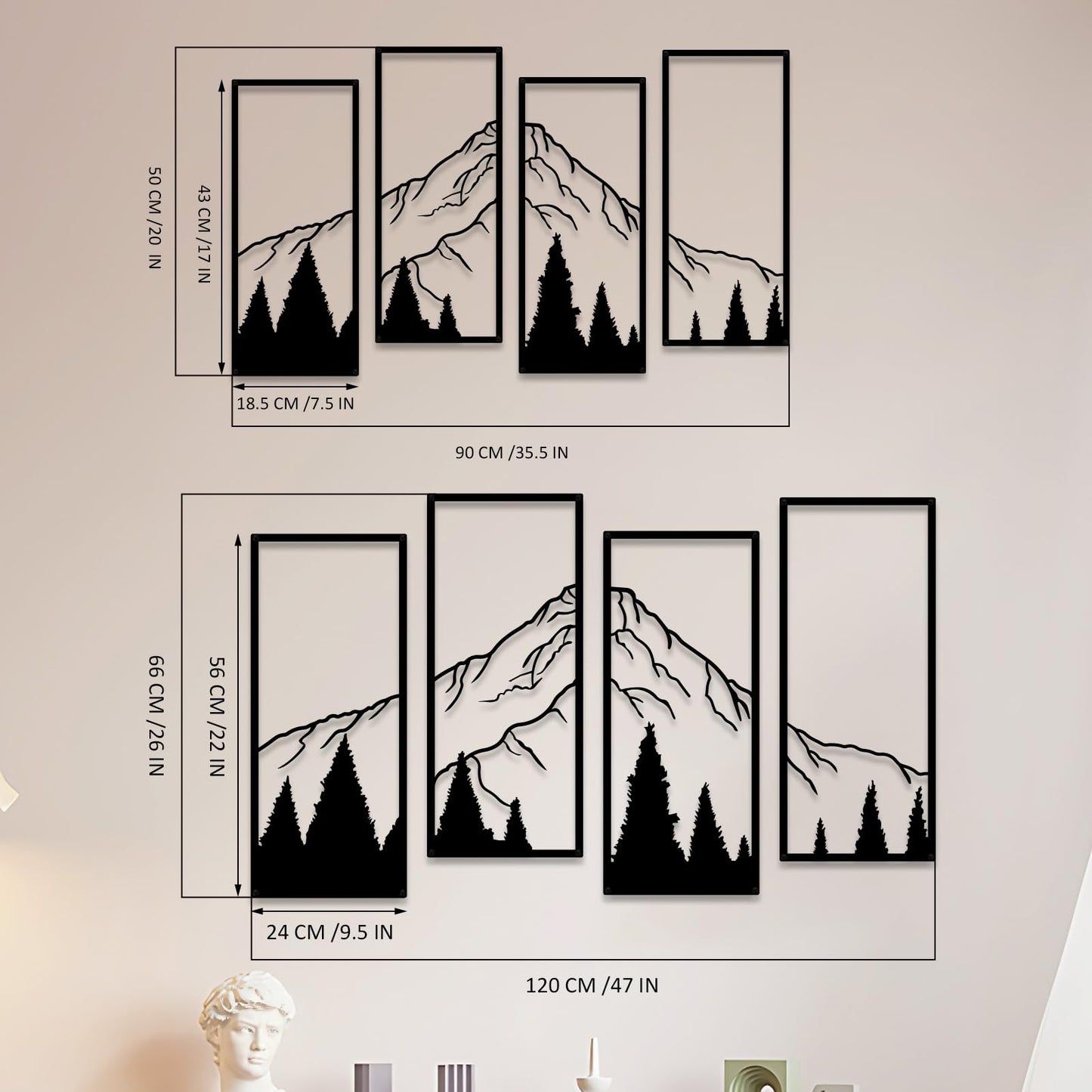 ruelen 4 Pcs Metal Mountain and Forest Wall Decorations Line Drawing Wall Art Minimalist Wall Decor Rustic Nature Home Wall Art Sculpture Office Living Room Bedroom