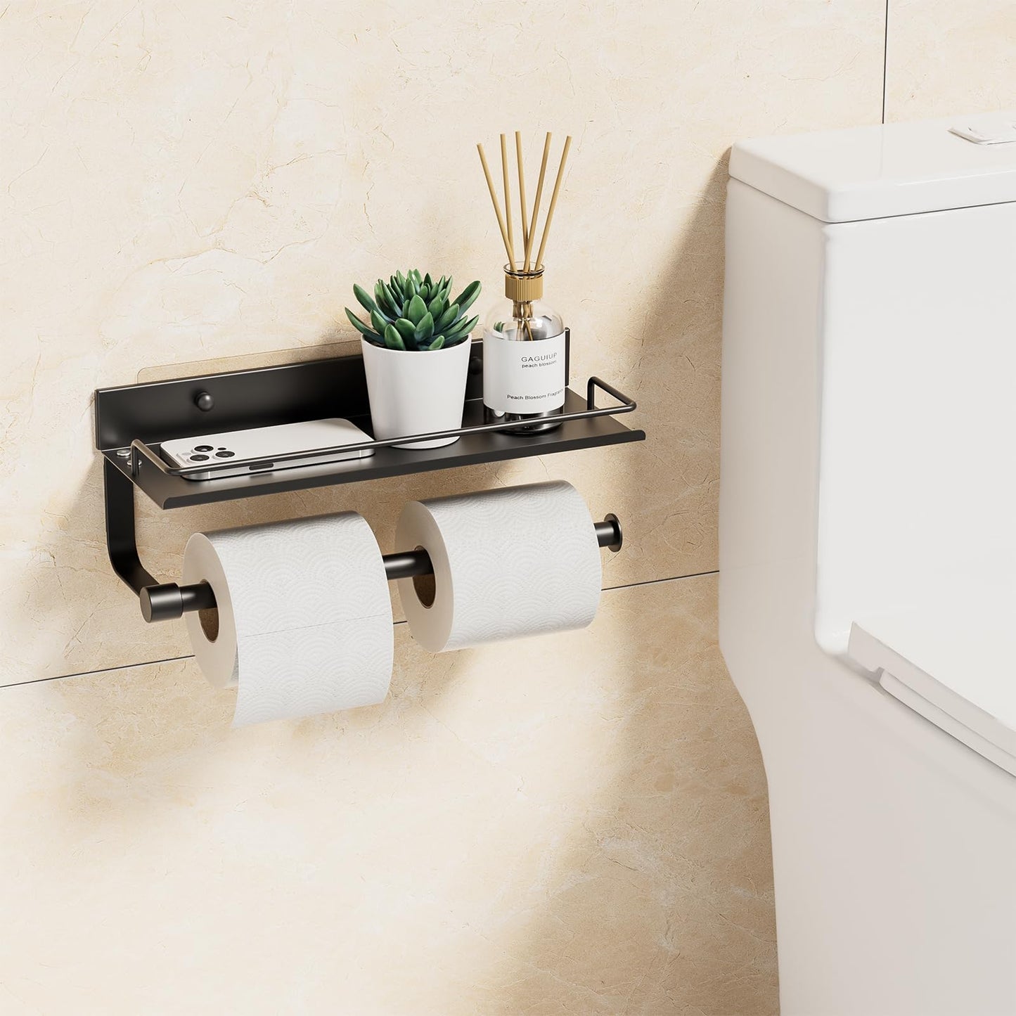 Hand Towel Holder for Bathroom, Self Adhesive Paper Towel Holder Wall Mount for Kitchen, Ideal RV Paper Towel Rack, Matte Black