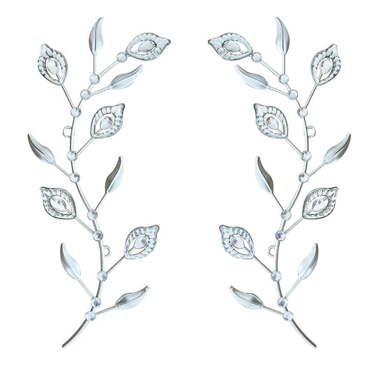 sxnzequnze 2 Sets Leaf Wall Art for Home Metal Bling Rhinestones Ready to Hang Tree Branch Leaves Olive Vine Wrought Iron Hanging Sculpture Pieces Wall Decor Pcs - 16.5in