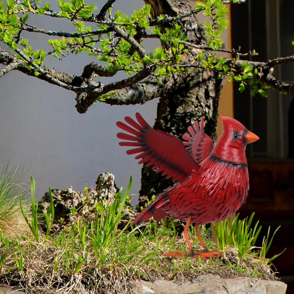 hogardeck Cardinal Garden Decor Outdoor Statues, Large Metal Red Bird Standing Yard Art, Lawn Sculptures Ornaments for Outside Patio Backyard, Holiday Sympathy Gifts for Grandma Mom
