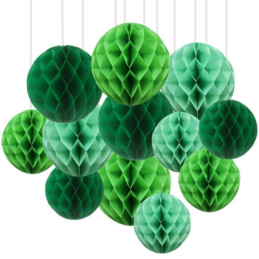 GAKA 12Pcs Green Hanging Honeycomb Balls Decorations, Tissue Paper Pom Poms for Wedding Birthday Party Decor(6" 10")