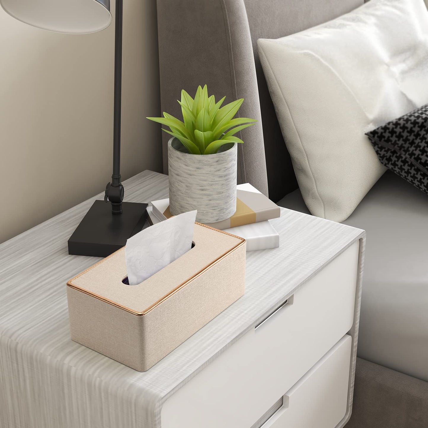 Tissue Box Cover, PU Leather Tissue Box Holder Rectangular Box Covers for Home/Office/Car Decoration 9.84"X5.23"X3.77" - Beige