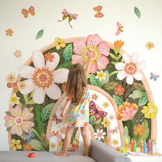 Siraveil Art Rainbow Wall Decal Nursery Stickers Decor Fairy Butterfly Decal DIY Room Wall Art Decor for Baby Nursery Kids Girls Bedroom Classroom 35.4x11.8 Inch