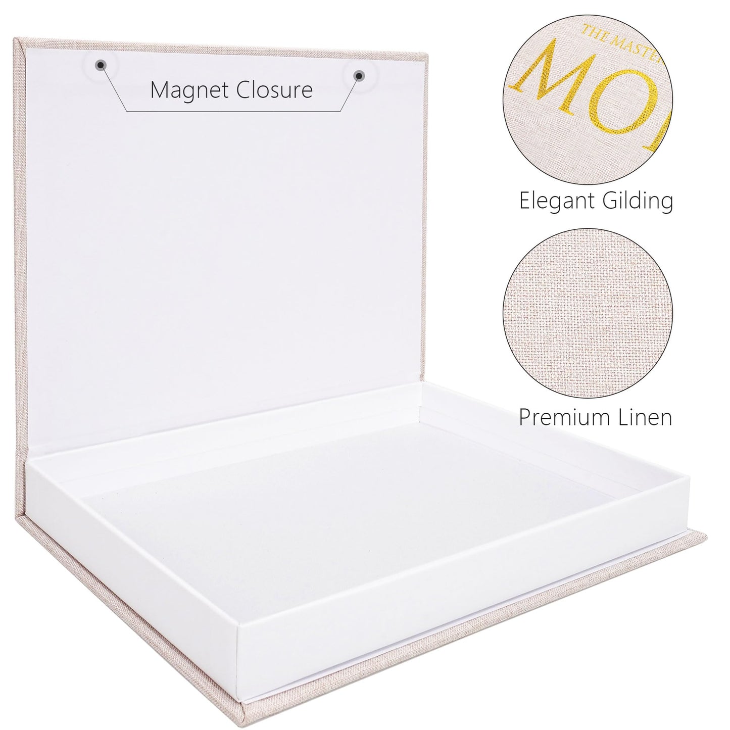 Hiwhy Decorative Book Storage Box Set of 2, Stylish Decorative Books, Linen Faux Book Storage Box for Bookshelf, Coffee Tables, Home Decor, Beige