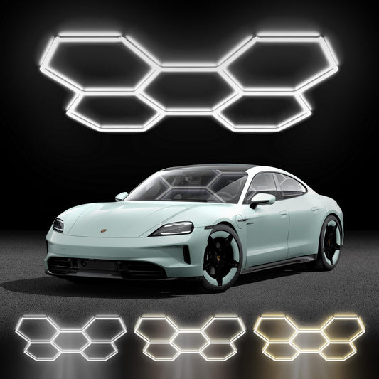 Couryxqq Hexagon LED Shop Lights with 3 Colors (6500K/4000K/3000K), 192W 23040LM Garage Ceiling Lights, IP62 Waterproof, Flicker-Free, Expandable DIY Design for Workshop Garage Gym, 24+1 Pack