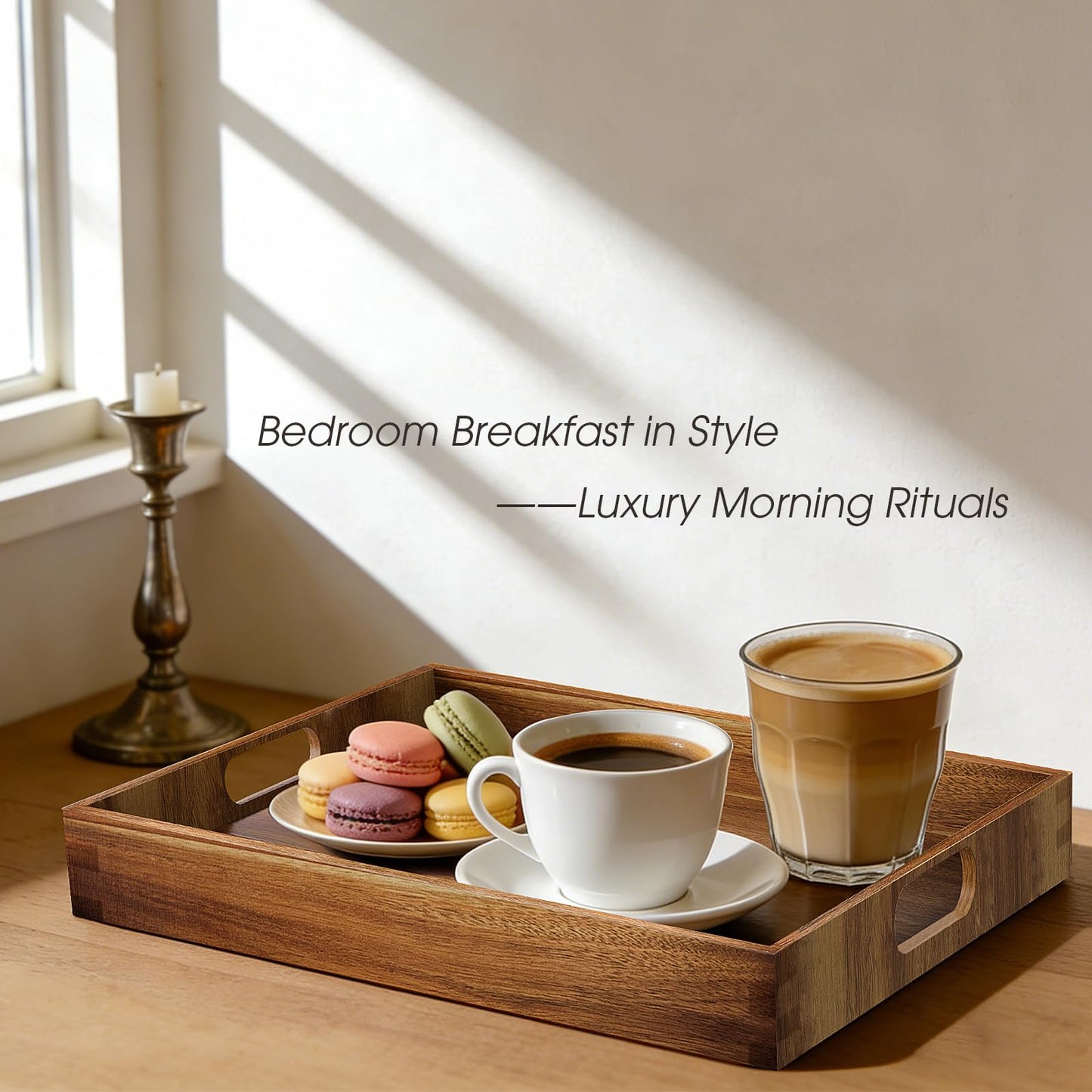 EdenDwell Acacia Serving Trays - 2 Pack, Acacia Wood Serving Platterss, Wood Serving Tray, Decorative Trays for Breakfast, Brunch, Dinner, Coffee Table, Party, Kitchen-M