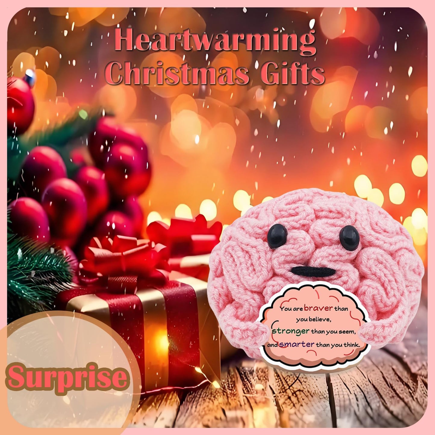 POPNANA Birthday Crochet Gifts for Women Men Mom Dad Handmade Positive Gift for Girls Boys Kids Teens Coworkers Teachers Friend Cute Brain Toy Holiday Office Home Decor Inspirational Doll(Braver)