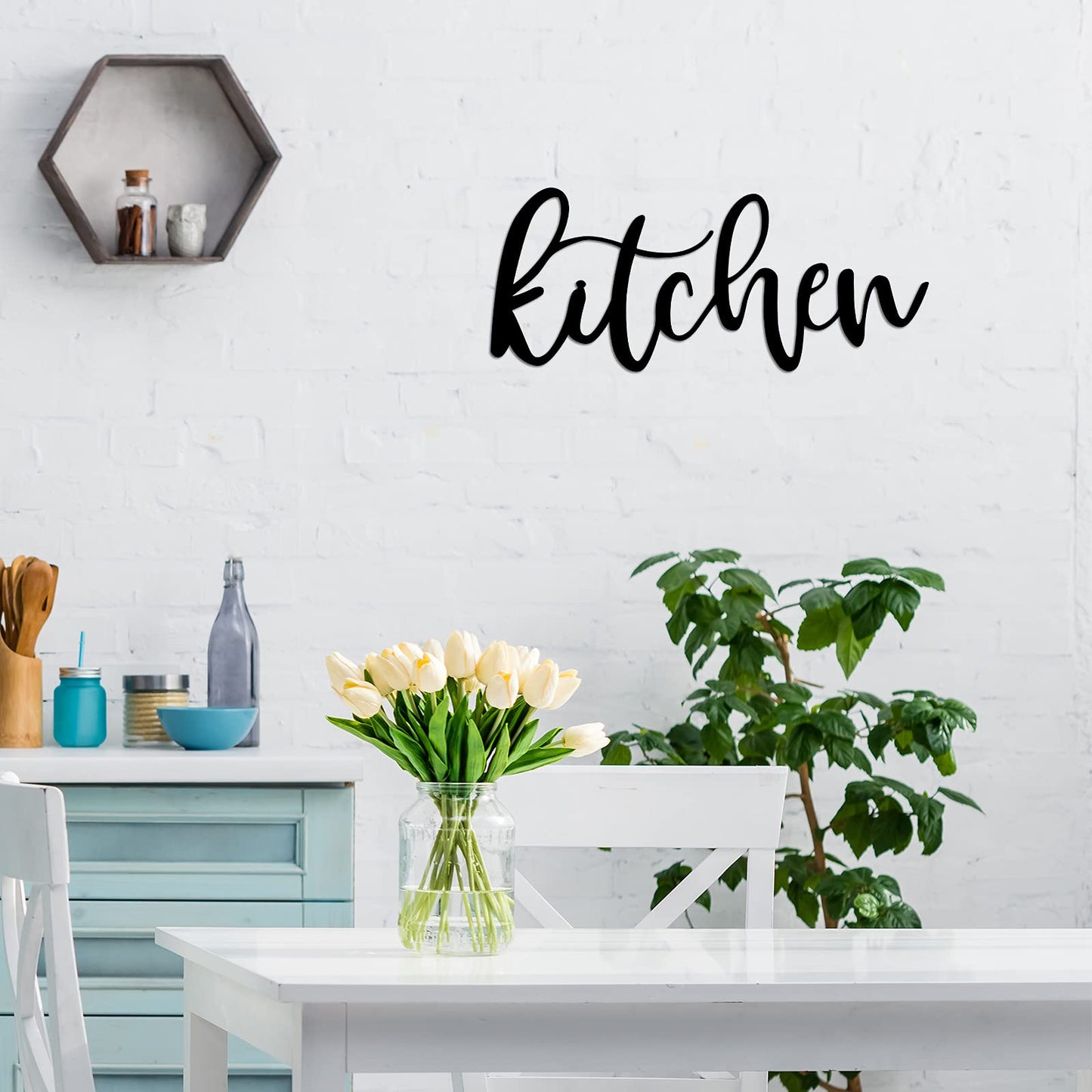 Maxdot Kitchen Metal Cutout Sign Word Wall Decor Farmhouse Kitchen Metal Word Wall Art Sign for Home Dining Room Restaurant,15.7 x 6.7 Inch (Black)