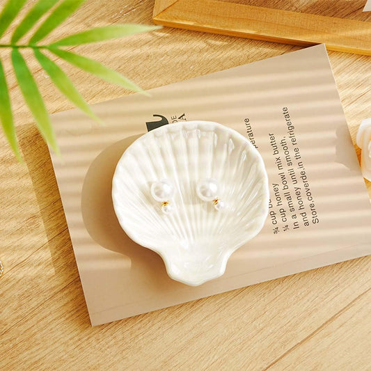 Gifts For Women Shell Ceramic Jewelry Dish Tray, Vanity Ring Dish Ceramic Jewlery Trays Trinket Ring Holder,Room Decor Aesthetic,Decorative Vanity Key Tray (Shell A)