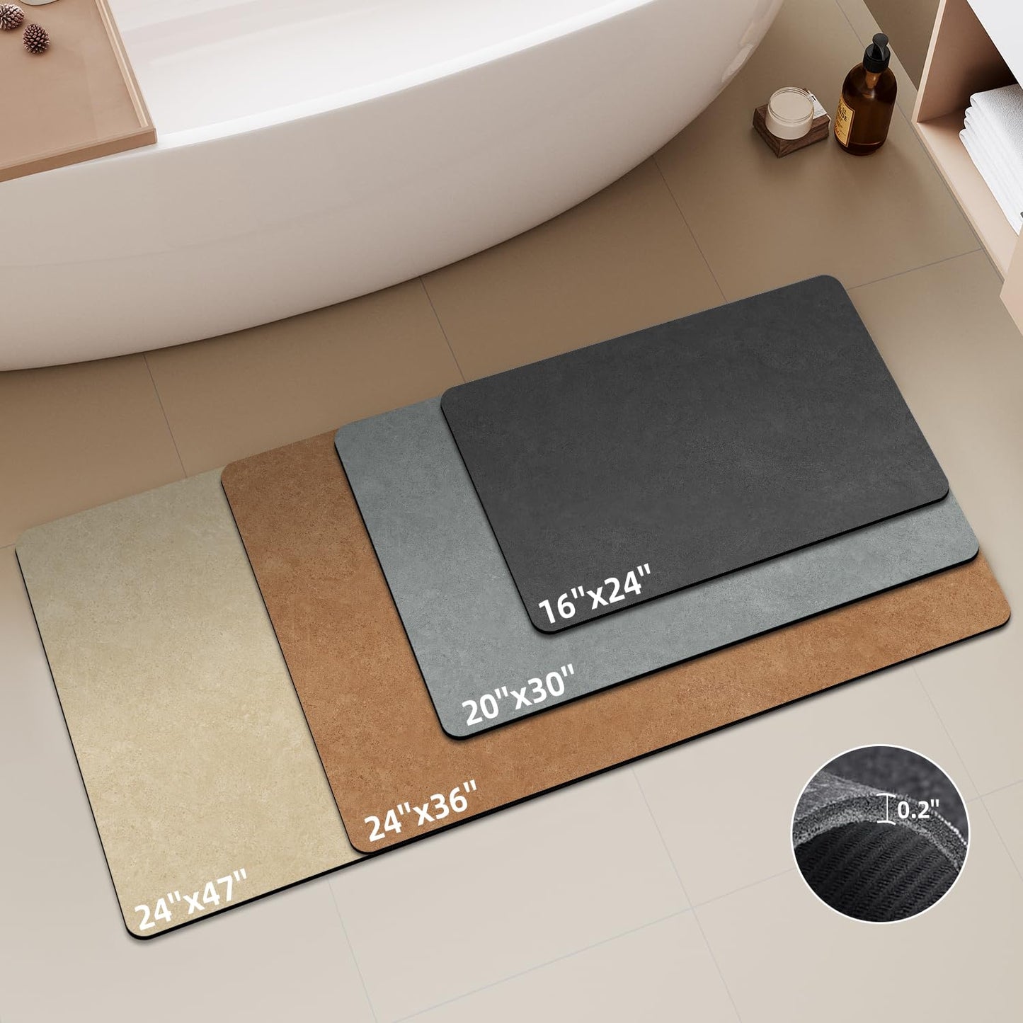 TYUU Bath Mat, Bathroom Rugs Non Slip Washable Thin Absorbent Quick Dry Bath Mat Fits Under Door Bathroom Floor Mat Perfect for Bath, Shower, or Sink 16"x24" Dark Grey