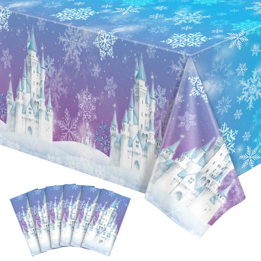 NatNarr 6 Pack Frozen Tablecloth, 54 x 108 Inch Snowflake Plastic Tablecloths Blue and Purple Snowflakes Table Cover, Winter Wonderland Table Cloth for Holiday Frozen Birthday Party Supplies