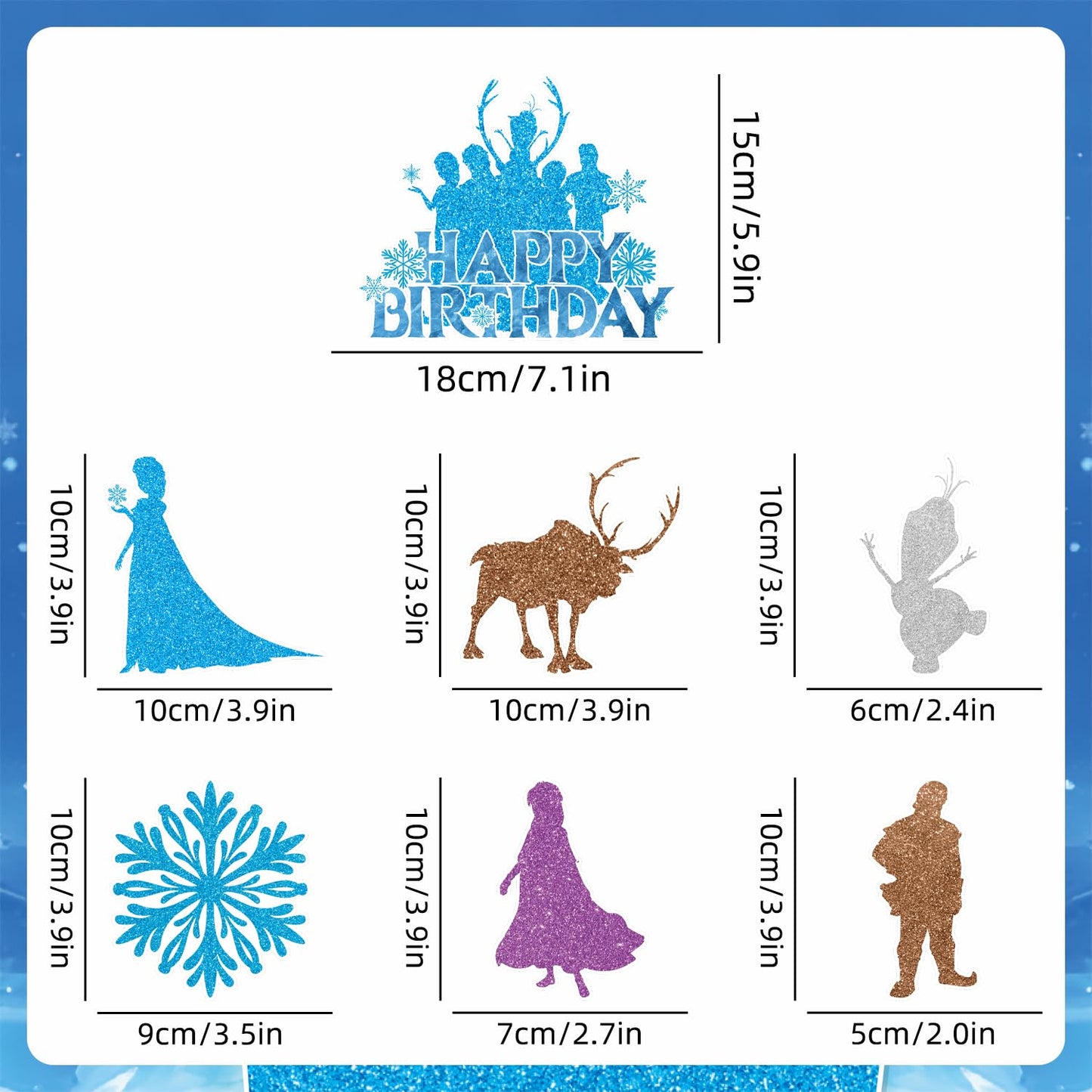 tetcuican 104Pcs Frozen Birthday Party Decorations, Snow Theme Party Supplies Set Include Banner, Balloons, Tablecloth, Cake Toppers, Cupcake Toppers, Plates, Napkins for Winter Birthday Decorations