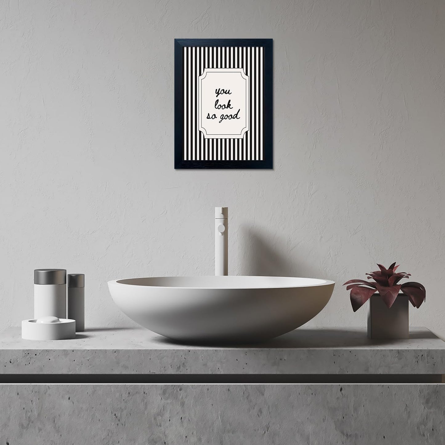 Black and White Bathroom Wall Art You Look So Good Framed Black Striped Bathroom Decor Modern Minimalist Canvas Print Painting Artworks for Wall