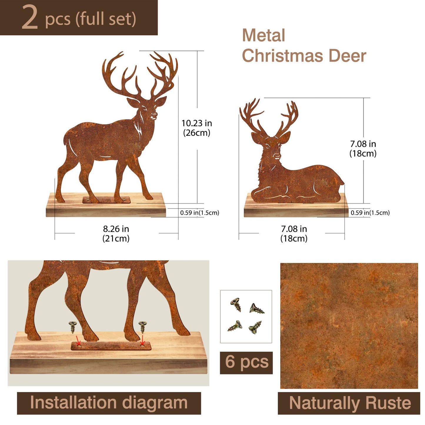 OULYDEKO Reindeer,Deer Christmas Mantel Decor,Primitive Rusti Farmhouse Cozy Christmas Decor,Reindeer Christmas Decor,Holiday Fireplace Table Decorations Metal Reindeer