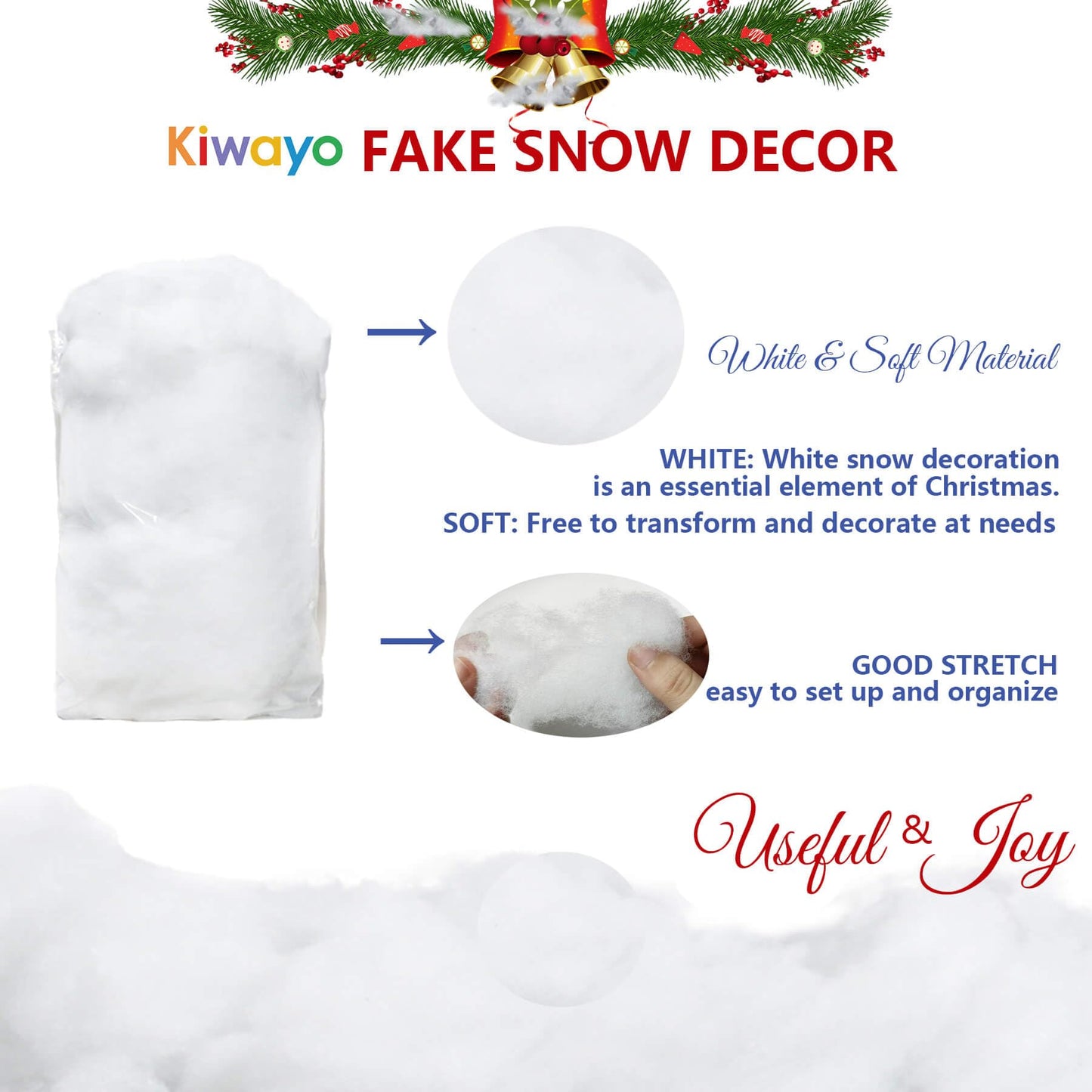 Fake Snow Fluff for Cotton Snow Christmas Village Blanket Winter Wonderland Decorations- Artificial Decorative Snow/Faux Clouds for Crafts Miniature Scene, Indoor Party Office DIY Décor (6oz)