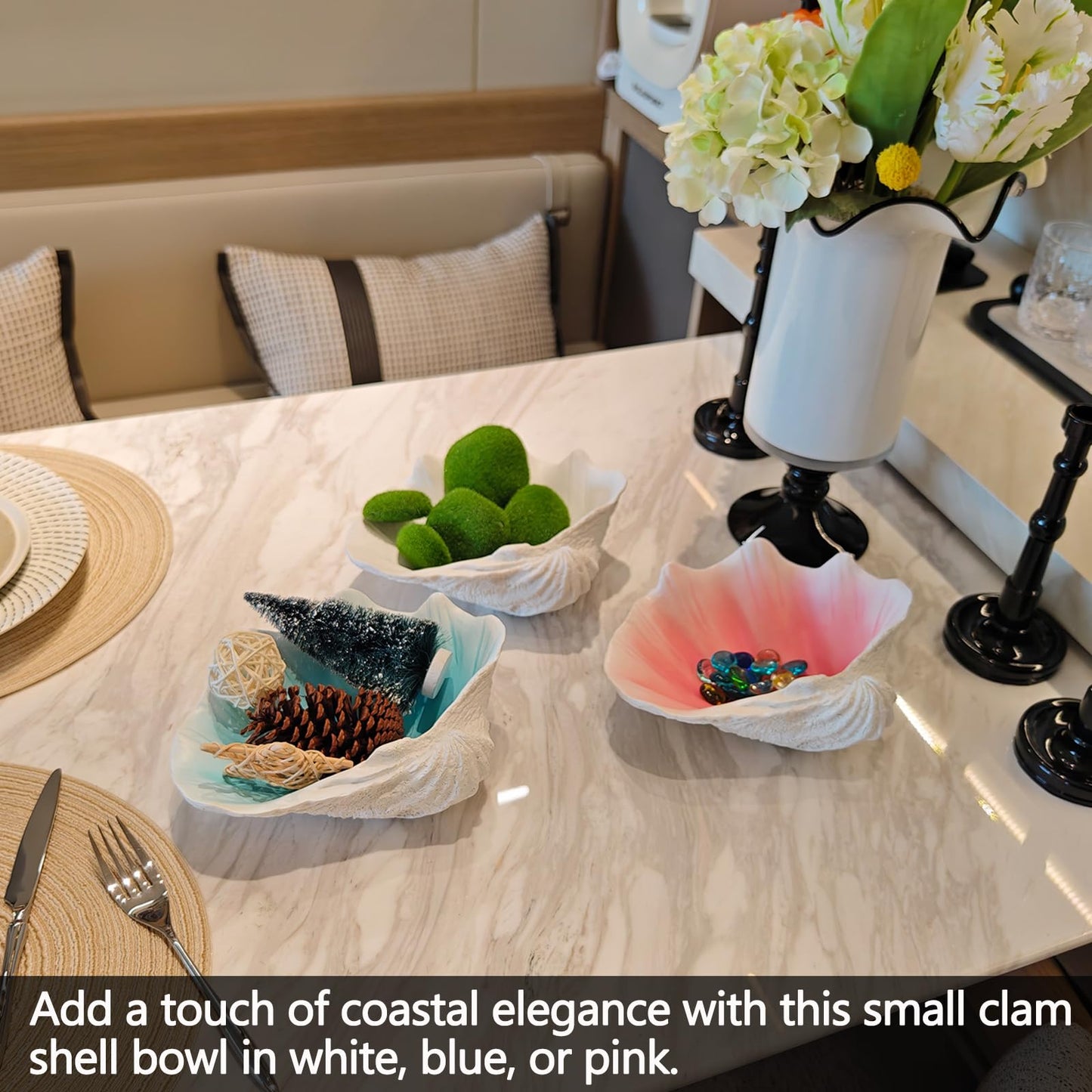ALIWINER Small White Scalloped Clam Shell Bowl Sea Shell Decor for Nautical Beach House,Coastal Decor Gift of Housewarming and Wedding Party