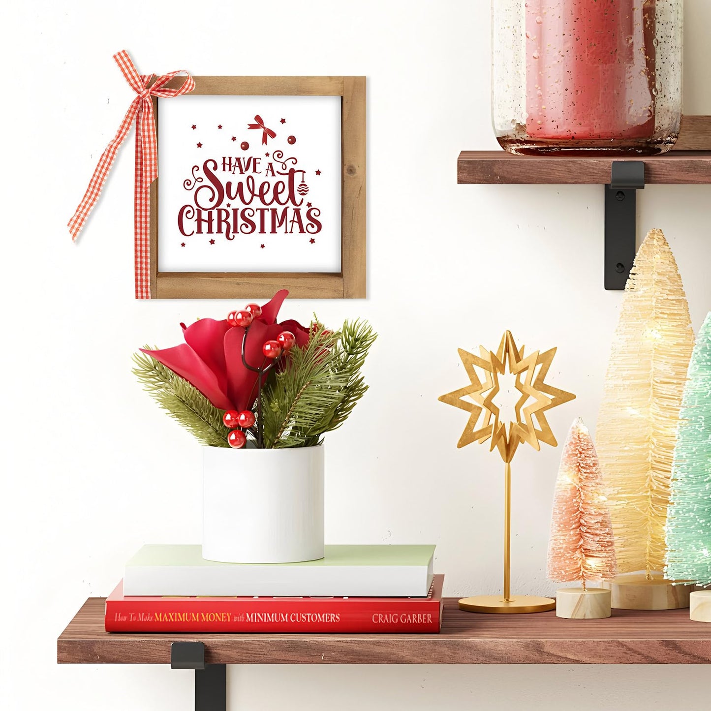 pechpell Christmas Wooden Sign, 6 Inch Xmas Decorative Signage Plaque Decor, Holiday Indoor Table Shelf Desk Mantel Tiered Tray Wall Art Kitchen Coffee Bar Rustic Farmhouse Decorations for Home Office