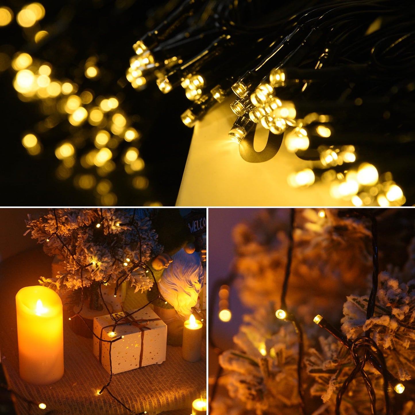 Solar Powered String Lights, 164ft 2 Pack Total 400 Led Solar Christmas Lights Outdoor Waterproof with 8 Modes - Solar Outdoor String Light for Outside Tree Lights for Tree Patio Christmas Warm White